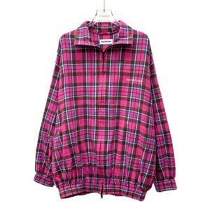 Balenciaga Pink Plaid Cotton Zip-Up Jacket With Elastic Hem & Cuffs Size 34 XXS